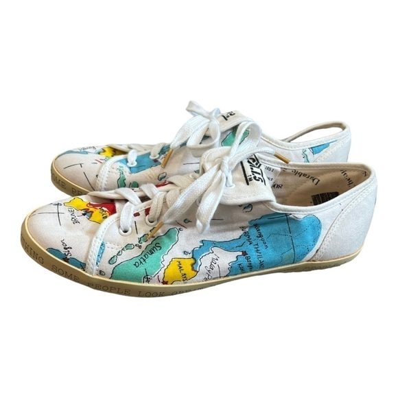 Vintage 80's NO FRILLS Low Top Sneaker Map Graphic Lace Up 6.5 B - Picture 2 of 10